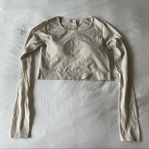 Lululemon ebb to street long sleeve ribbed with sports bra NWT white opal size 8